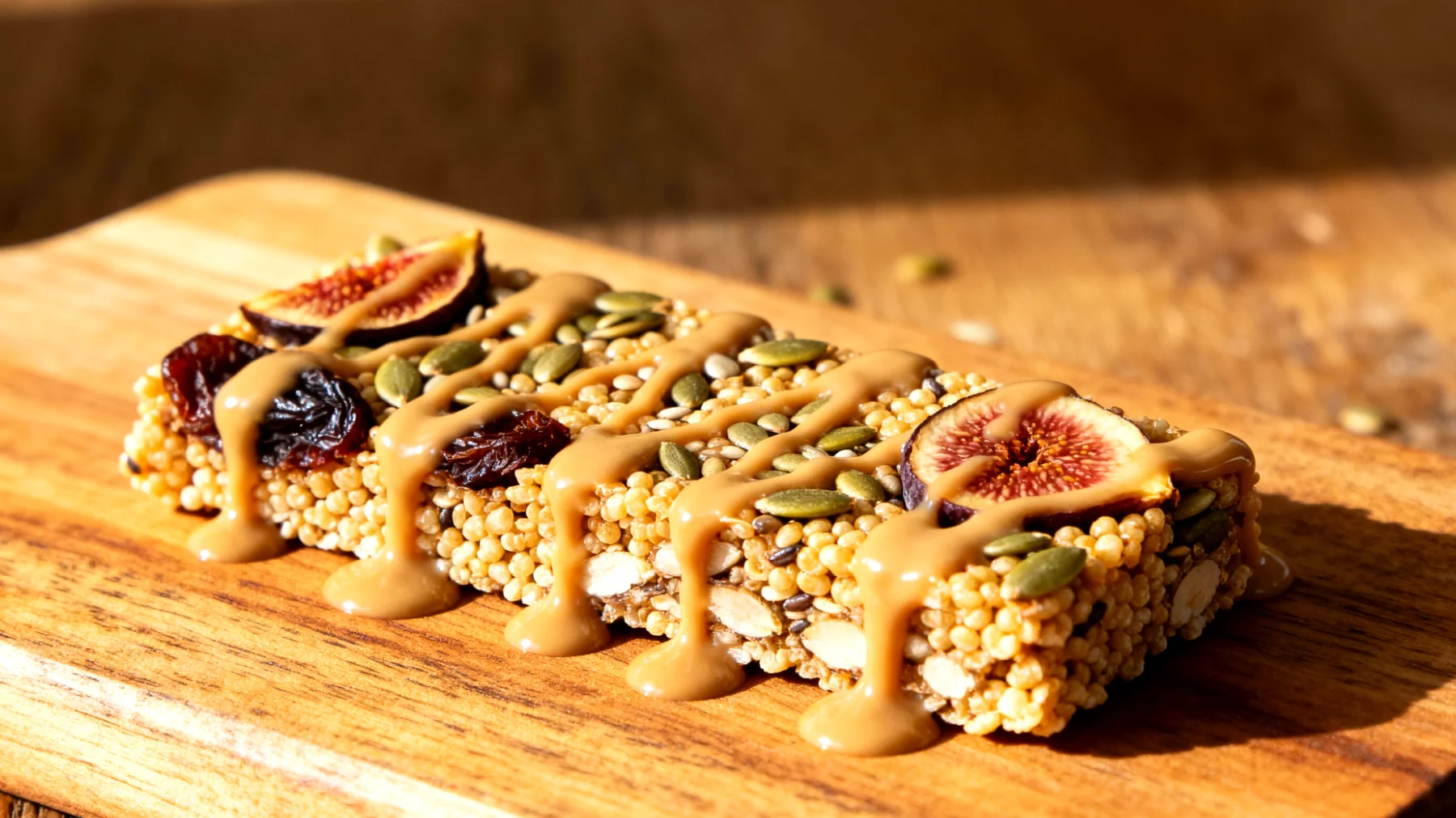Amaranth-Hanfsamen-Riegel mit getrockneten Feigen und Tahini"
