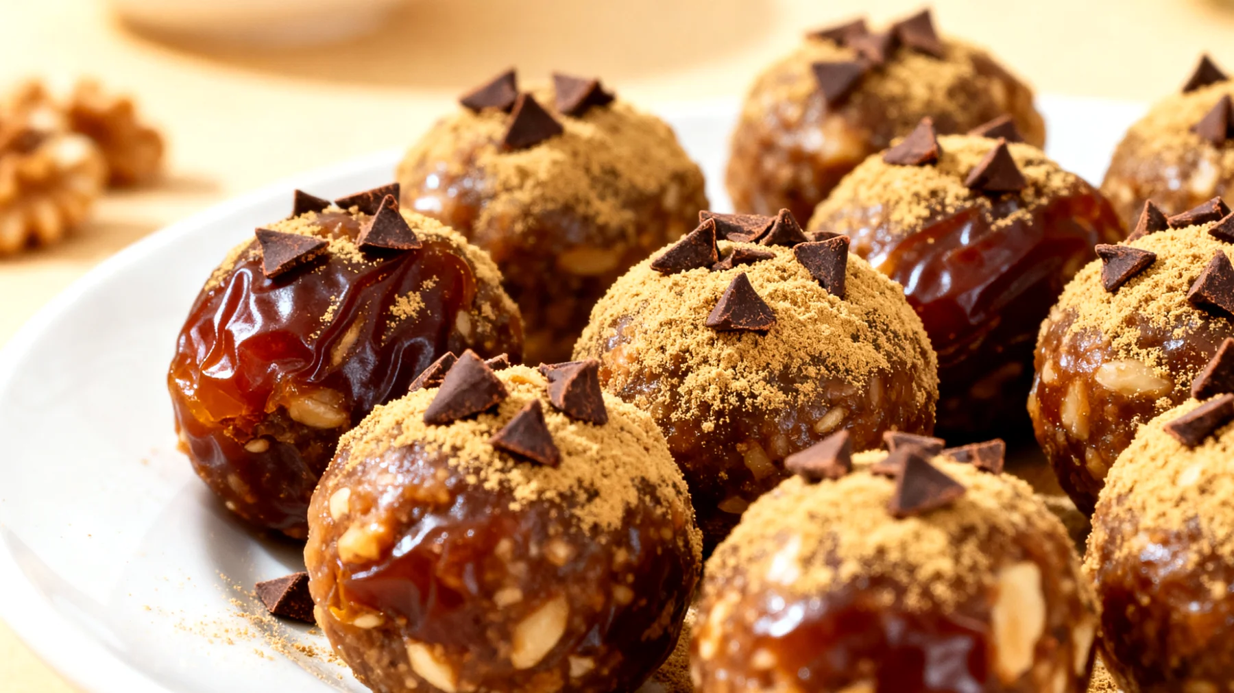 Ashwagandha-Dattel-Energiebällchen mit Walnüssen und Kakaonibs"