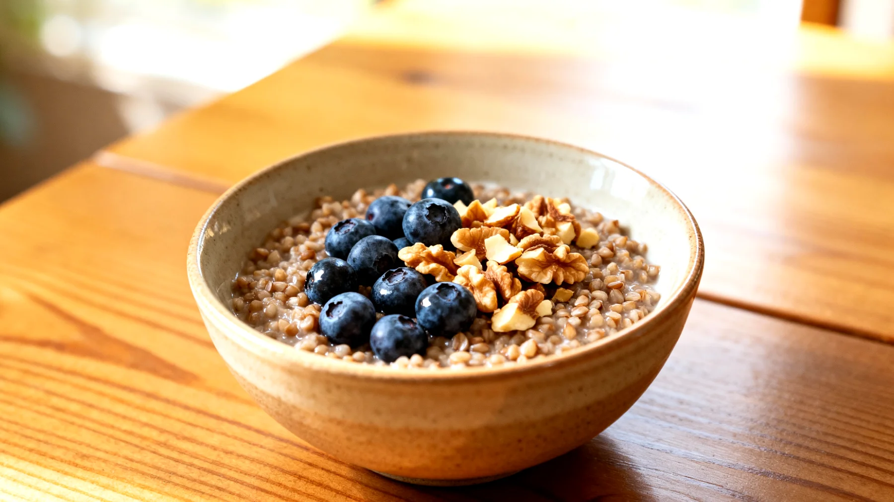 Buchweizen-Porridge mit Walnüssen und Blaubeeren"