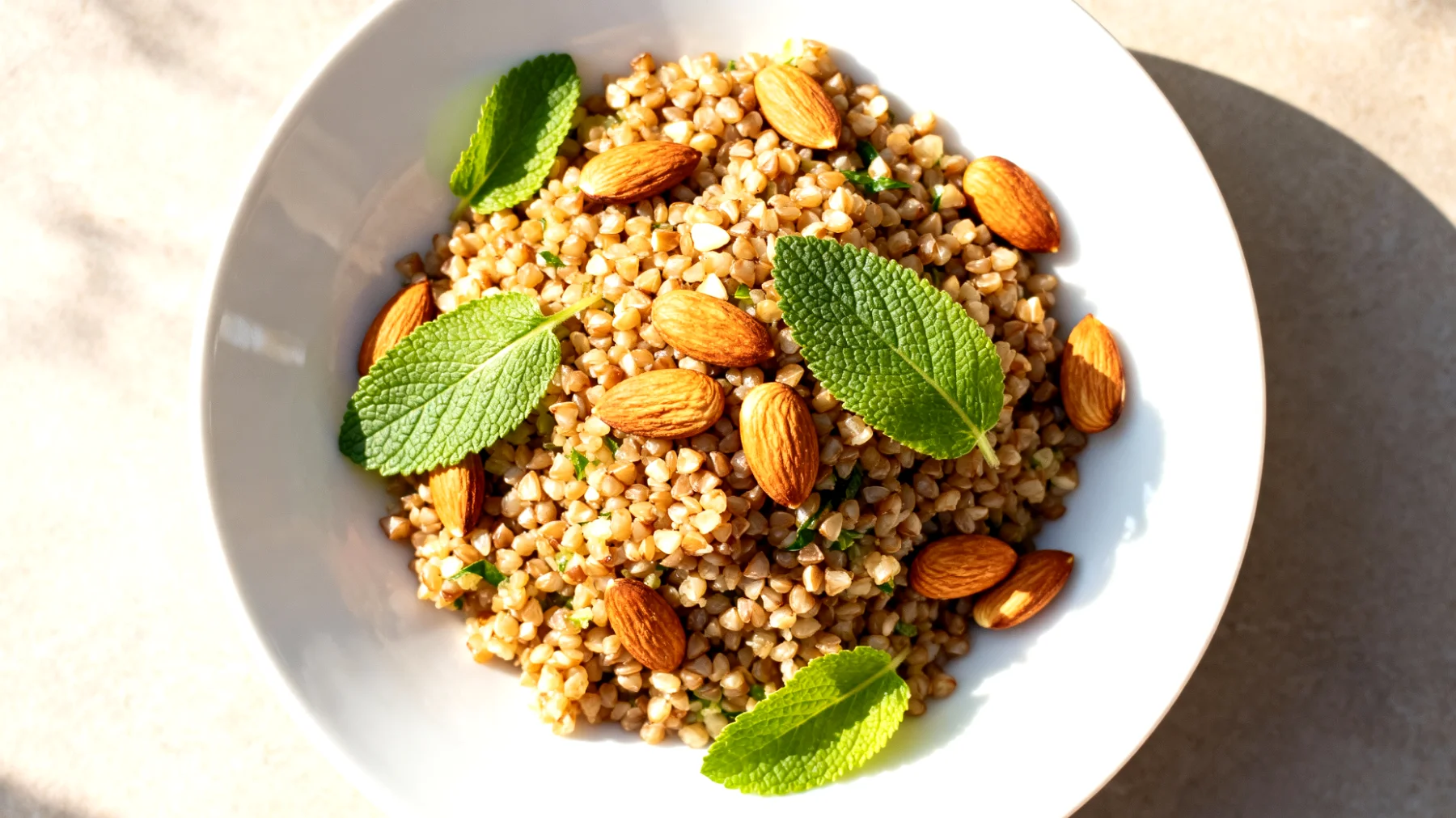 Buchweizen-Taboulé mit gerösteten Mandeln und Zitronenmelisse"