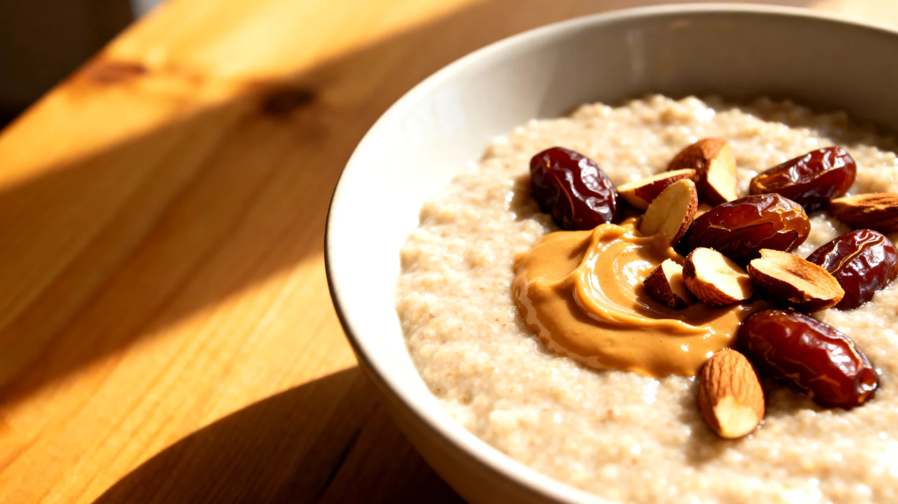 Amaranth-Porridge mit Mandelmus und Datteln"
