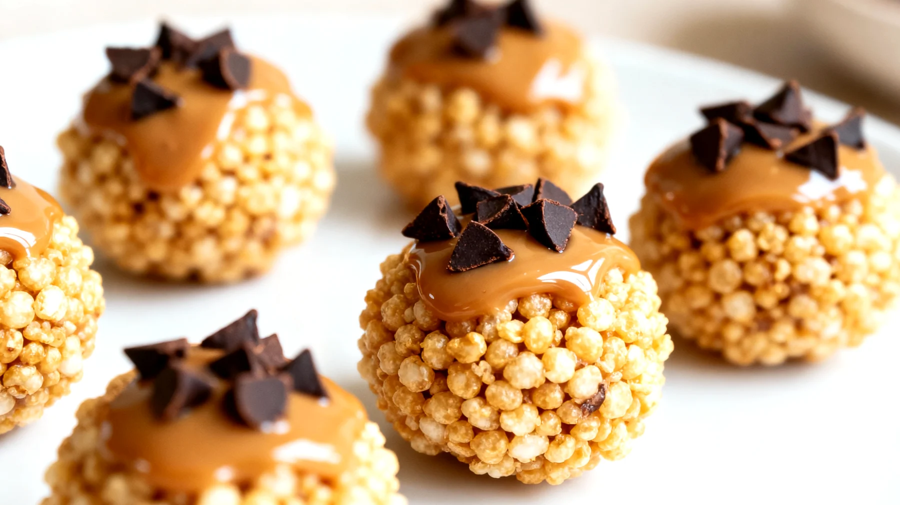 Amaranth-Puffbällchen mit Mandelmus und Kakao-Nibs"