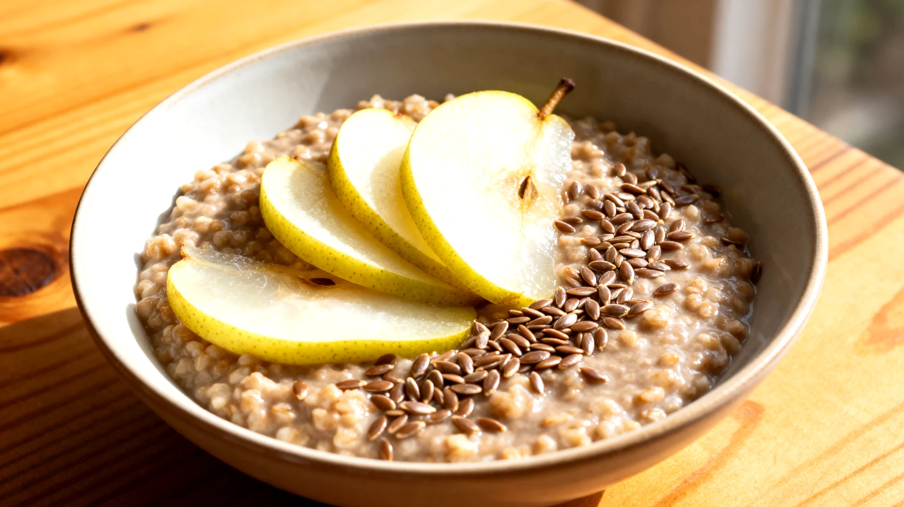 Buchweizen-Porridge mit Leinsamen und Birne"