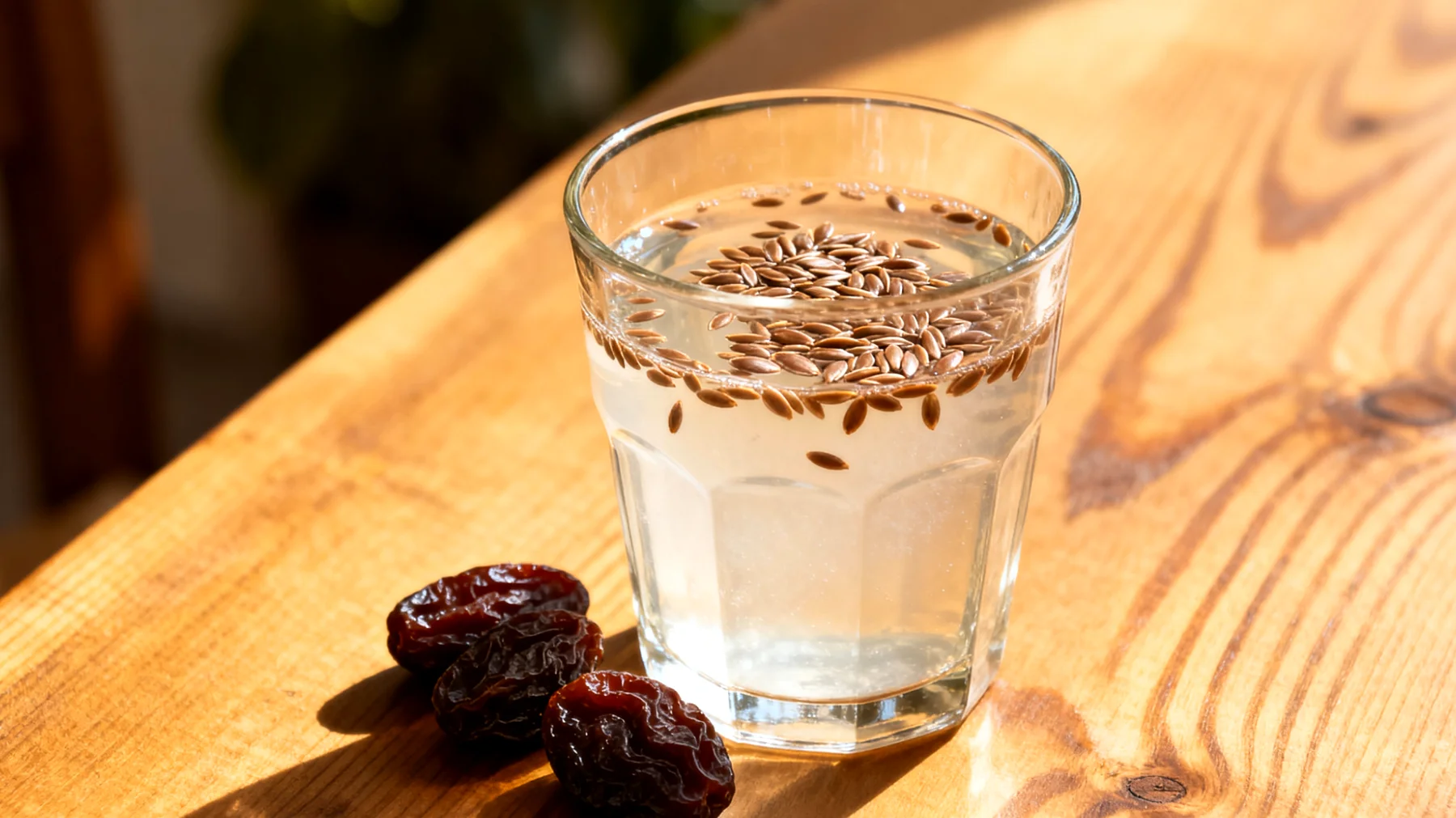 Kefir-Wasser mit Leinsamen und getrockneten Pflaumen"