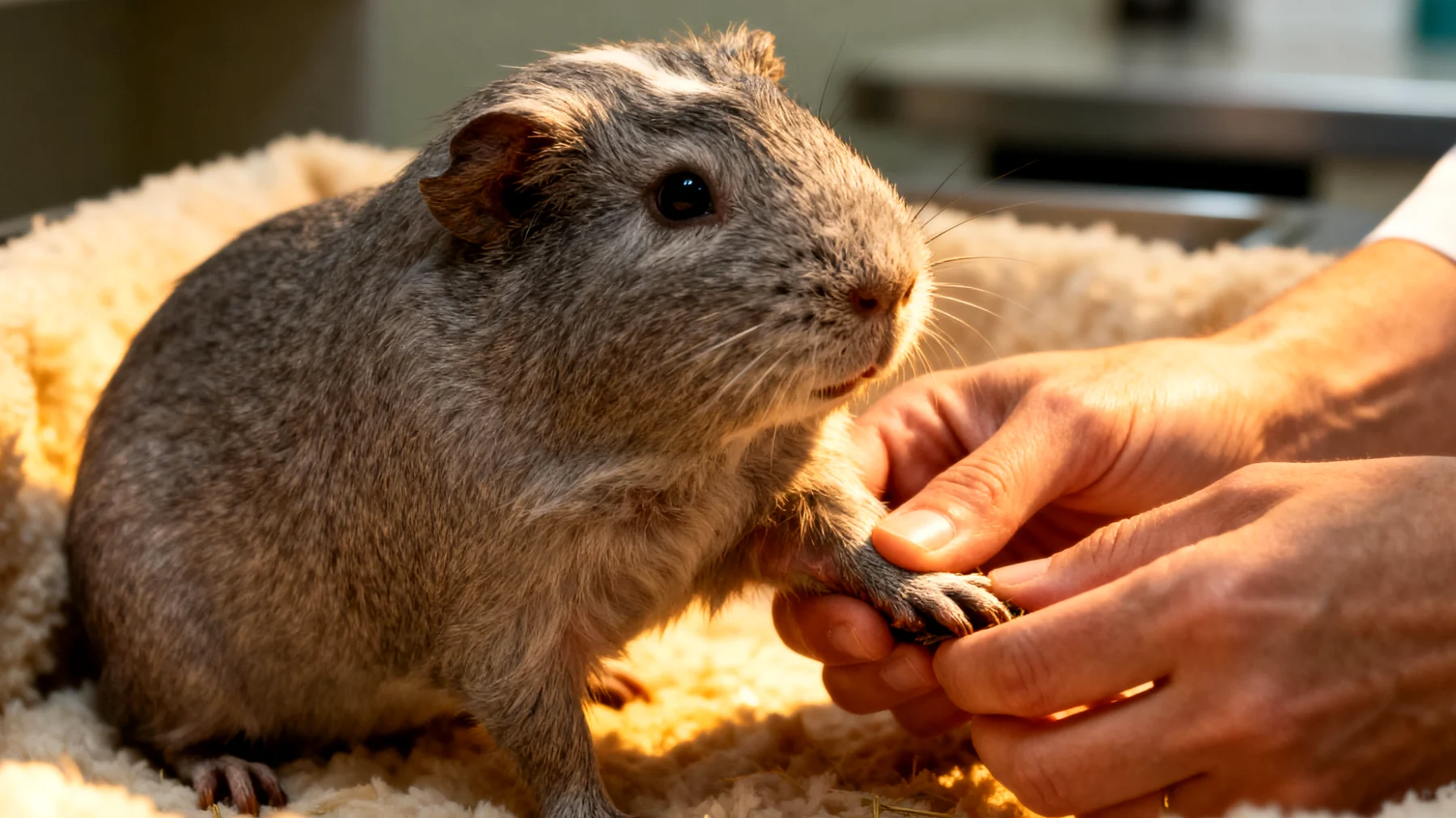 Ältere Meerschweinchen leiden häufig unter Gelenkproblemen, Arthritis und verminderter Mobilität, was eine angepasste tierärztliche Betreuung und altersgerechte Behandlung erfordert"